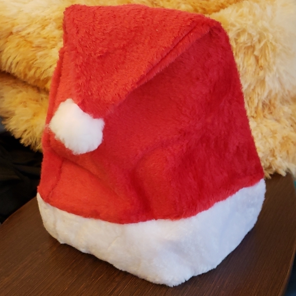 6 pcs Soft Plush Santa Hats in Red Faux Fur w/White Faux Trim & Pompom